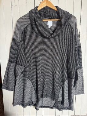 Sunday Cowl Neck Sweater  Two-Tone Gray Striped Size 3X